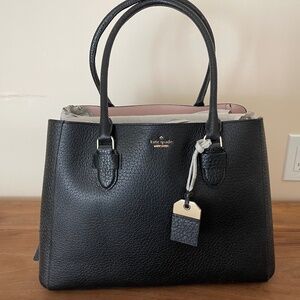 Kate Spade Shawna Carter Large Leather Laptop Tote, Black. NWT